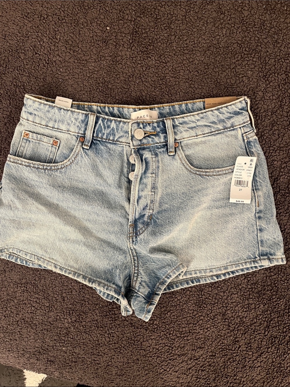 PacSun Light Blue High-Rise Button-Front Denim Shorts